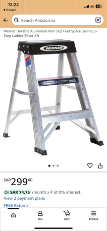 Riyadh, Household Items, SAR 199,  Werner Aluminum 3- Step Ladder Silver 2ft