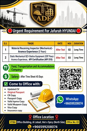 Jubail, Jobs, Static  Mechanical QCI (CBT + ARAMCO Experienced)