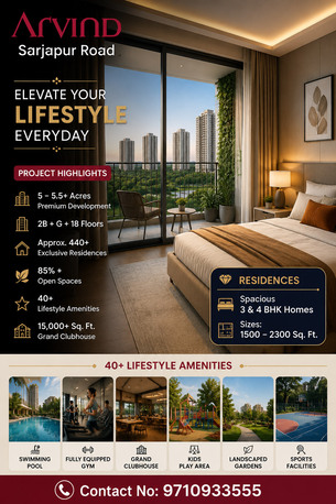 Bangalore, Real Estate For Sale, INR 19900000,  3 BR,  1500 Sq. Feet,  Arvind Sarjapur Road: Luxury Living Redefined