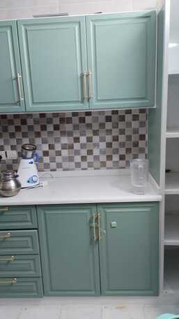 Jeddah, Household Items, SAR 3500,  Modular Kitchen Cabinet For Sale &ndash; Sage Green With Gold Handles &ndash; Good Condition