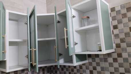 Jeddah, Household Items, SAR 3500,  Modular Kitchen Cabinet For Sale &ndash; Sage Green With Gold Handles &ndash; Good Condition