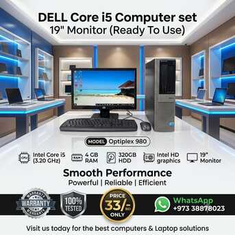 Manama, Computers, BHD 33,  DELL I5 Computer Set 4GB Ram 320GB HDD With 19" Monitor Win & Office Ready To Use