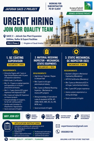 Jubail, Jobs, Urgent Requirement