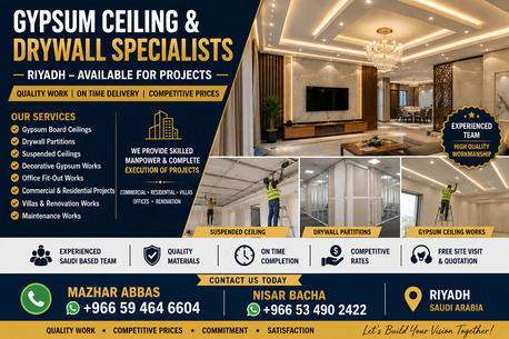 Riyadh, Construction, Gypsum Ceiling & Drywall Specialists Available &ndash; Riyadh