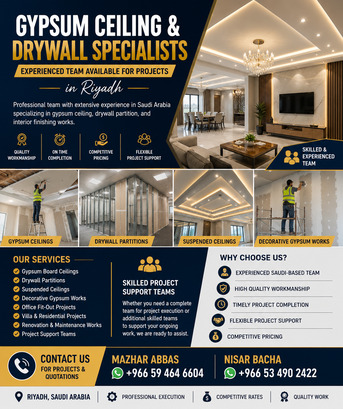 Riyadh, Manpower, GYPSUM CEILING & DRYWALL CONTRACTING TEAM &ndash; RIYADH