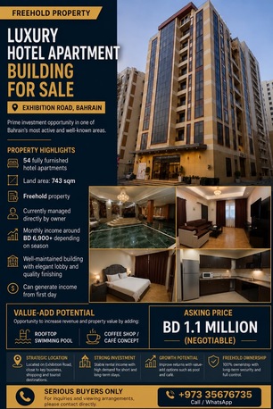 Manama, Buildings, 54 APARTMENTS HOTEL | RUNNING BUSINESS | INCOME FROM DAY ONE | PRIME EXHIBITION ROAD