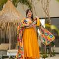 INR 7500,  Buy ZenAlyaa Dusk Yellow Cosmos Suit Set Online