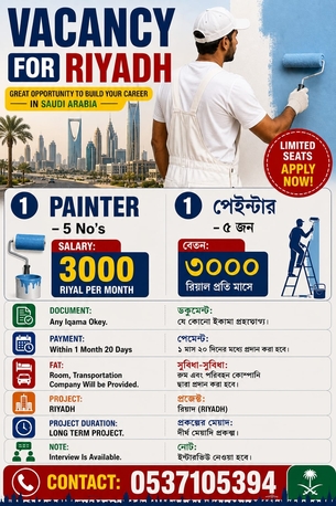 Riyadh, Jobs, Painter Wanted Urgently,,
