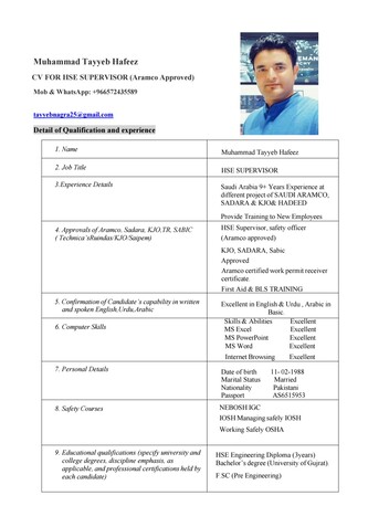 Riyadh, Job Seekers, Looking For Safety/HSE Supervisor Role/Job Aramco Approved.I Have 10 Years Experience