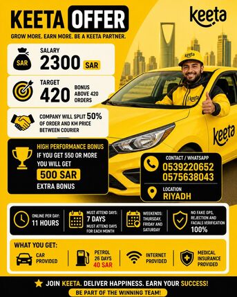 Riyadh, Jobs, Need Delivery Rider Instant Kaffala Transfer Hungerstation & Keeta