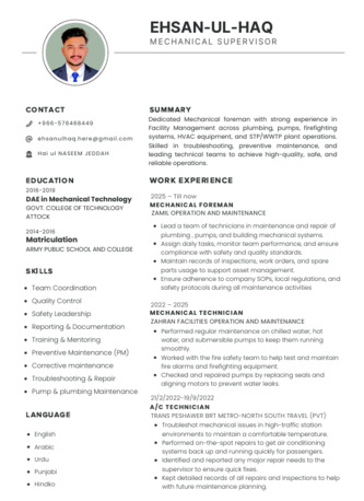 Riyadh, Job Seekers, Mechanical Foreman/Supervisor