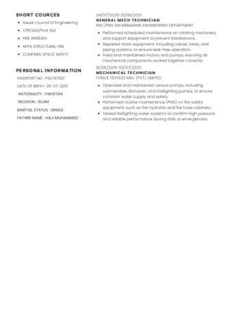 Riyadh, Job Seekers, Mechanical Foreman/Supervisor