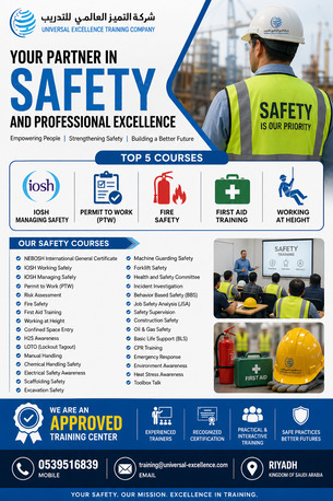 Jubail, Lessons Offered, FIRST AID CPR,PERMIT TO WORK,FIRE SAFETY, WORKING AT HEIGHT, CONFINED SPACE, HOT WORK