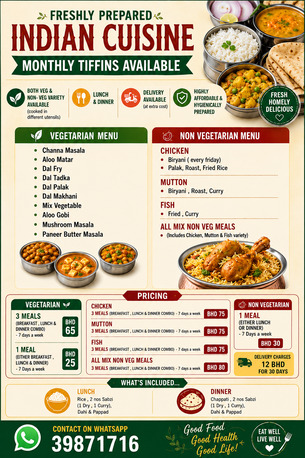 Manama, Food Delivery, Fresh Monthly Tiffins Available On Monthly Basis - Indian Cuisine