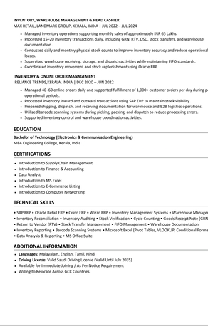 Riyadh, Job Seekers, Inventory Controller/ Warehouse Executive /Logistics Coordinator /Supply Chain Executive