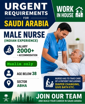 Hyderabad, Jobs, Urgently Required Male Nurses For Saudi Arabia
