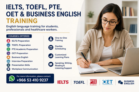 Dammam, Lessons Offered, IELTS / TOEFL / PTE / OET / Business English Training