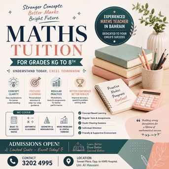 Manama, Lessons Offered, MATHS COACHING FOR GRADES KG TO 8.