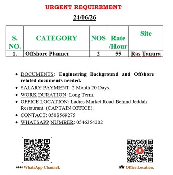 Jubail, Jobs, Offshore Planner For Ras Tanura