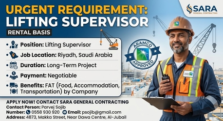Jubail, Jobs, LIFTING SUPERVISOR(ARAMCO APPROVED)