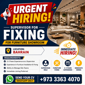 Salmabad, Jobs, URGENT HIRING - Position: Furniture Fixing Supervisor