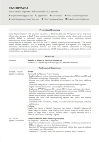 Dammam, Job Seekers, Looking For Opportunities As A Senior Project Engineer | Electrical | ELV | ICT Systems