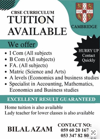 Jeddah, Lessons Offered, 🌟 TUITION AVAILABLE – ALL CLASSES 🌟 CBSE • Cambridge • Local Boards  📚 Subjects & Level
