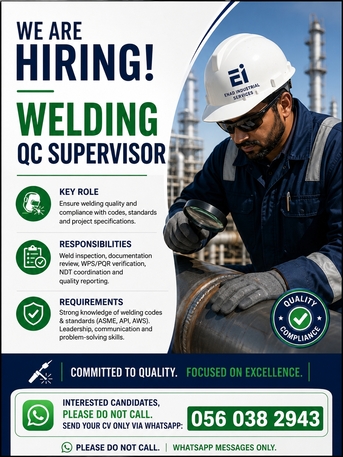 Jubail, Jobs, Urgent Requirement - Welding QCS