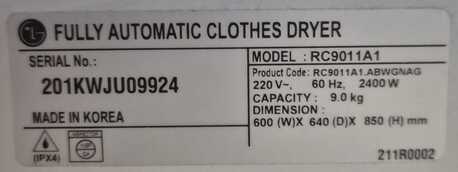 Al Khobar Al Shamalia, Appliances, SAR 550,  LG Dryer 9 Kg