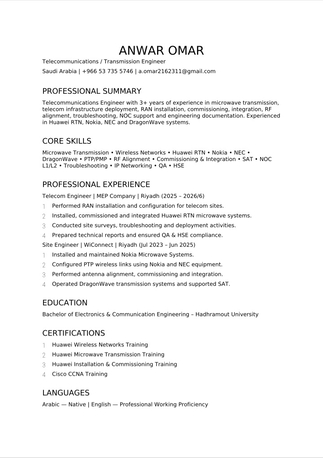 Riyadh, Job Seekers, My Name Is Anwar Omar, I Am A Telecommunication Engineer
