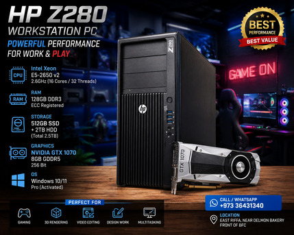 East Riffa, Computers, BHD 219,  HP High Specs Workstation & Gaming PC 128GB RAM 512GB SSD+2TB NVidia 8GB DDR5 Graphic Card