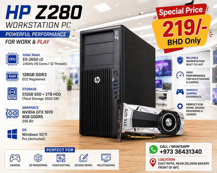 East Riffa, Computers, BHD 219,  HP High Specs Workstation & Gaming PC 128GB RAM 512GB SSD+2TB NVidia 8GB DDR5 Graphic Card