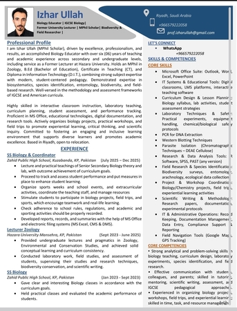 Riyadh, Job Seekers, Biology/Science Teacher (Biology Educator)