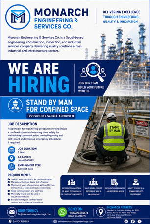 Jubail, Jobs, Urgently Required Stand By Man For Confined Space (SASREF Approved)