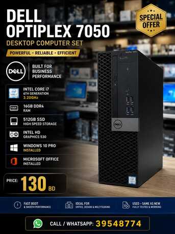 Manama, Computers, BHD 130,  Dell Core I7-6th Gen 16GB DDR4 RAM 512GB SSD HD Graphics 8GB Win 10 Pro Office -39548774