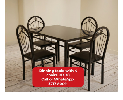 Manama, Furniture, BHD 30,  🌍🌐Dinning Table With 4 Chairs In Good Condition For Sale With Delivery
