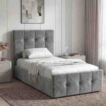London, Furniture, GBP 199,  Grey Single Square Panel Ottoman Bed With Hidden Base Storage