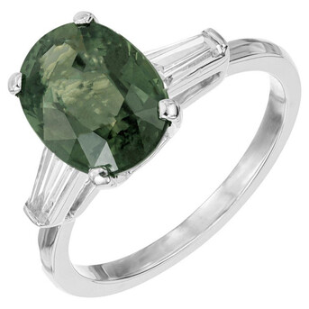 New York, Jewelry, USD 17995,  Buy GIA Certified 3.80 Carat Natural Green Sapphire Diamond Platinum Engagement Ring With