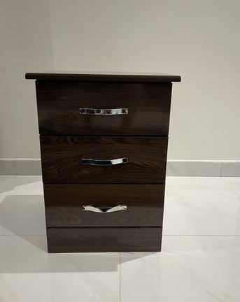 Al Mounsiyah, Furniture, SAR 50,  3-Drawer Bedside Table &ndash; Dark Walnut Finish