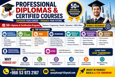 Riyadh, Career Counseling, *🎓 PROFESSIONAL DIPLOMAS & CERTIFIED COURSES*   *EMPOWER YOUR CAREER • ENHANCE YOUR FUTUR