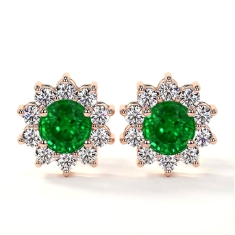New York, Jewelry, USD 2,  Emerald Earrings Studs Floral Halo 14K Rose Gold Earrings