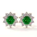 USD 2,  Emerald Earrings Studs Floral Halo 14K Rose Gold Earrings
