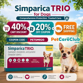 New York, Pet Supplies, USD 100,  Simparica Trio For Dogs - 40% Cart Discount + 20% OFF Coupon | PetCareClub