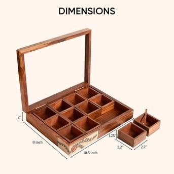 Mumbai, Household Items, INR 2729,  Handcrafted Wooden Spice Box With 12 Slots & Spoon