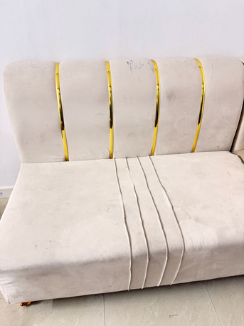 Riyadh, Furniture, SAR 230,  Luxury 3+3 Seater Velvet Sofa Set With Gold Design &ndash; Excellent Condition