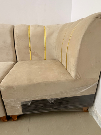 Riyadh, Furniture, SAR 230,  Luxury 3+3 Seater Velvet Sofa Set With Gold Design &ndash; Excellent Condition