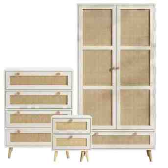 London, Furniture, GBP 469,  Wovena White 3 Piece Rattan Bedroom Set With 4 Drawer Chest With Bedside Table