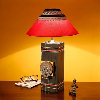 Mumbai, Household Items, INR 3479,  Handcrafted Wooden Table Lamp With Warli Art Design