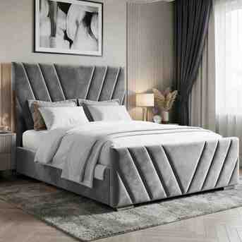 London, Furniture, GBP 299,  Vellure Velvet Ottoman Bed With V-Pattern Headboard And Storage