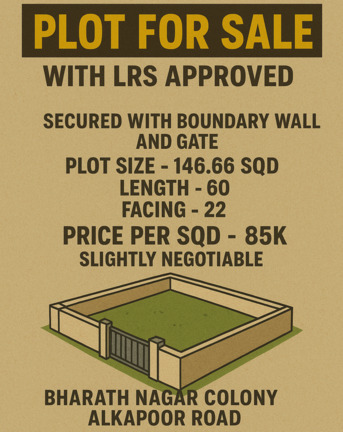 Hyderabad, Real Estate For Sale, INR 1,  Studio,  146 Sq. Yard,  146.66 Sqrd LRS Approved Plot For Sale Near Pasha Colony Tolichowki